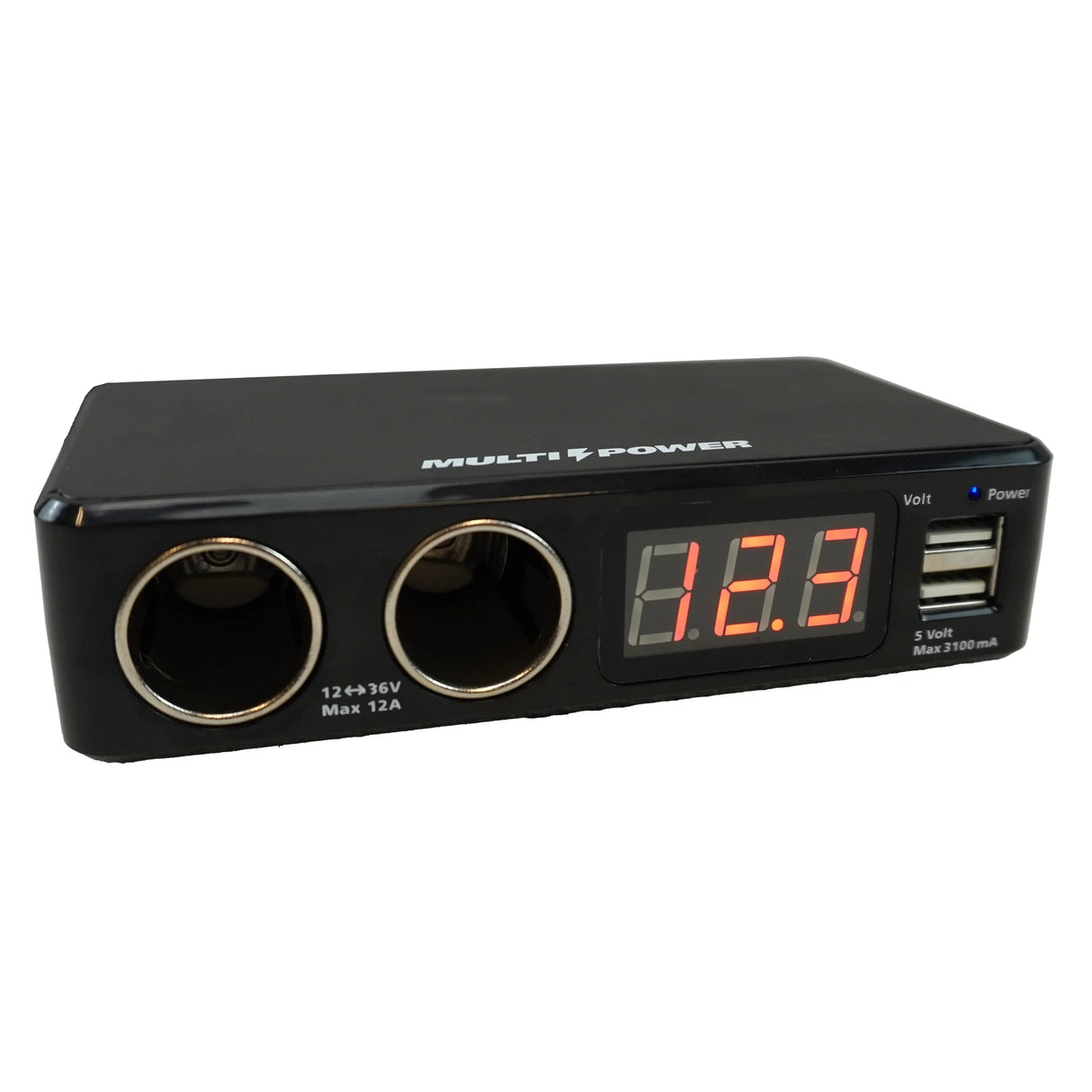 Dual Car Cigarette Lighter Splitter with 2 USB Ports & Voltmeter