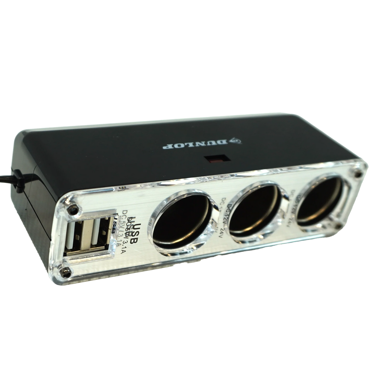 3-Socket Car Cigarette Lighter Adapter with 2 USB Ports