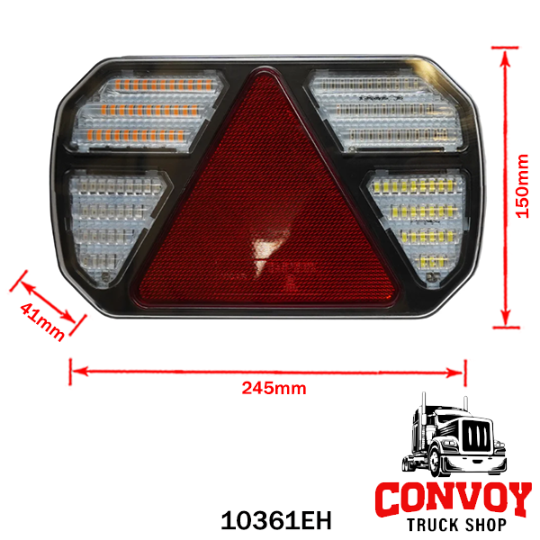 LED Rear Light, 6-Function, Triangle Reflector, 12V-24V