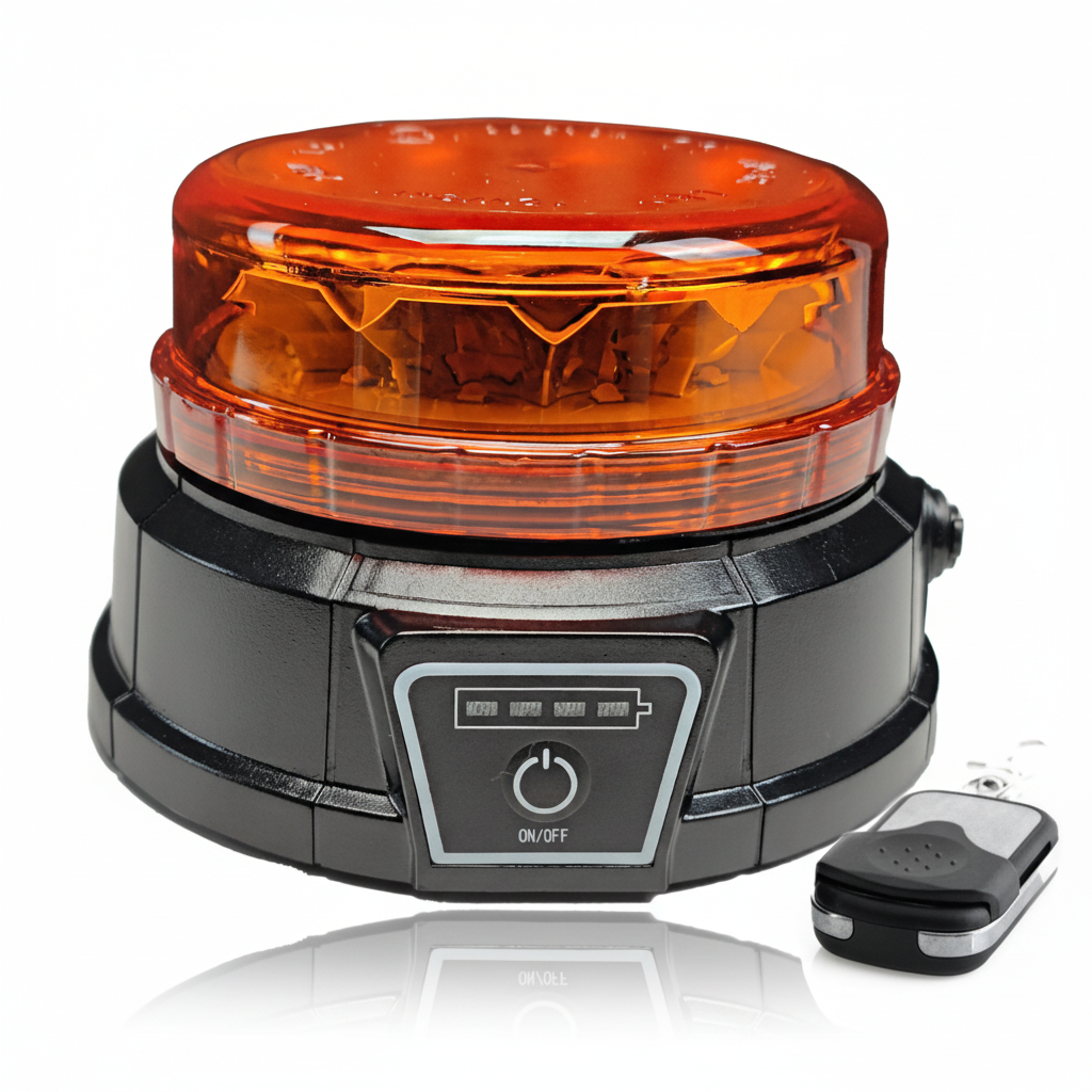 Ultra-Slim Yellow LED Strobe Light with Magnetic Base and Remote Control