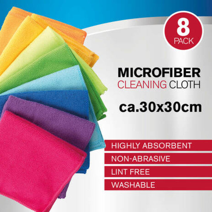 Microfiber Cleaning Cloths, Colorful, 8-Pack, 30 x 30 cm
