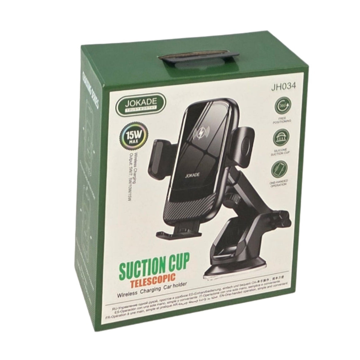 Car Phone Holder with Suction Cup & Wireless Charging JH034