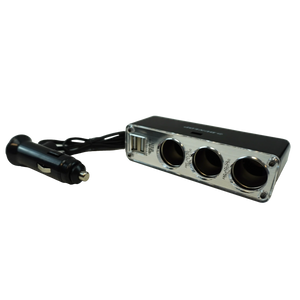 3-Socket Car Cigarette Lighter Adapter with 2 USB Ports