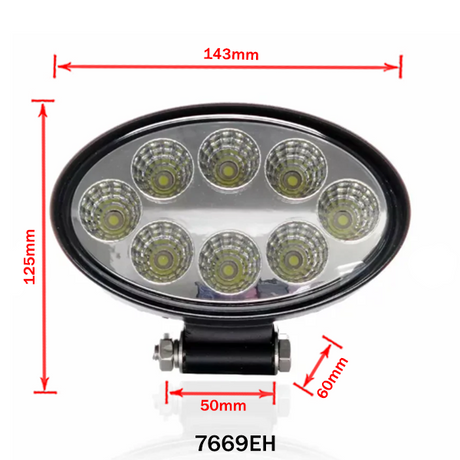 Oval LED Work Light, Wide Beam, 24W 12/24V