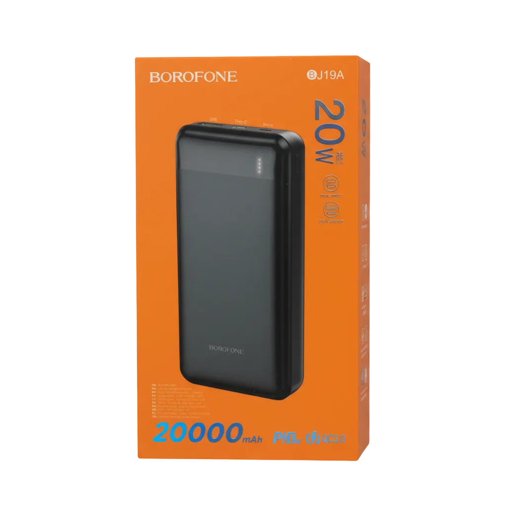 Powerbanka Borofone 20 000 mAh, rychlé nabíjení PD20W + QC 3.0, černá